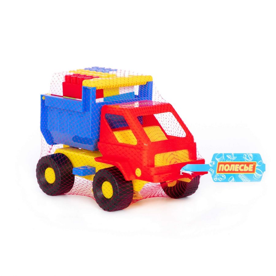 Набор №16: "Кузя", автомобиль-самосвал + конструктор "Строитель" (18 элементов)