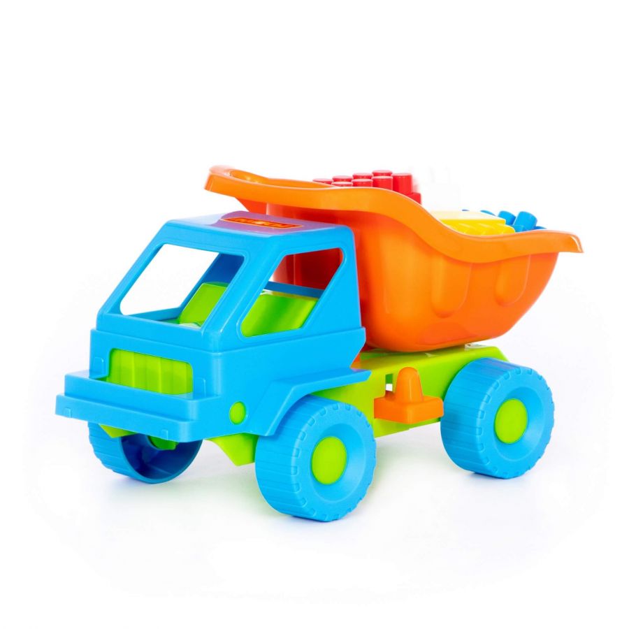 Набор №44: "Кузя-2", автомобиль-самосвал + конструктор "Строитель" (12 элементов)