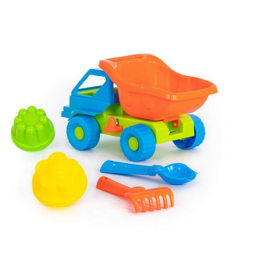 Набор №48: "Кузя-2", автомобиль-самосвал + совок №2, грабельки №2, 2 формочки