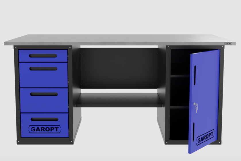 Верстак двухтумбовыи дверь/4 ящиков, синий 1800*700 Garopt, GT1800DY4.blue