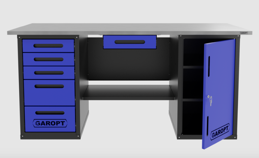Верстак с ящиком двухтумбовыи дверь/5 ящиков, синий 1800*700 Garopt, GT1800DY1Y5.blue