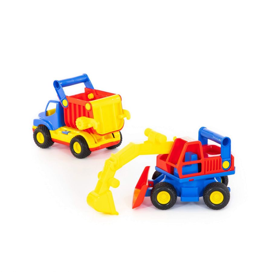 "КонсТрак", автомобиль-самосвал + "КонсТрак", экскаватор колёсный (в сеточке)