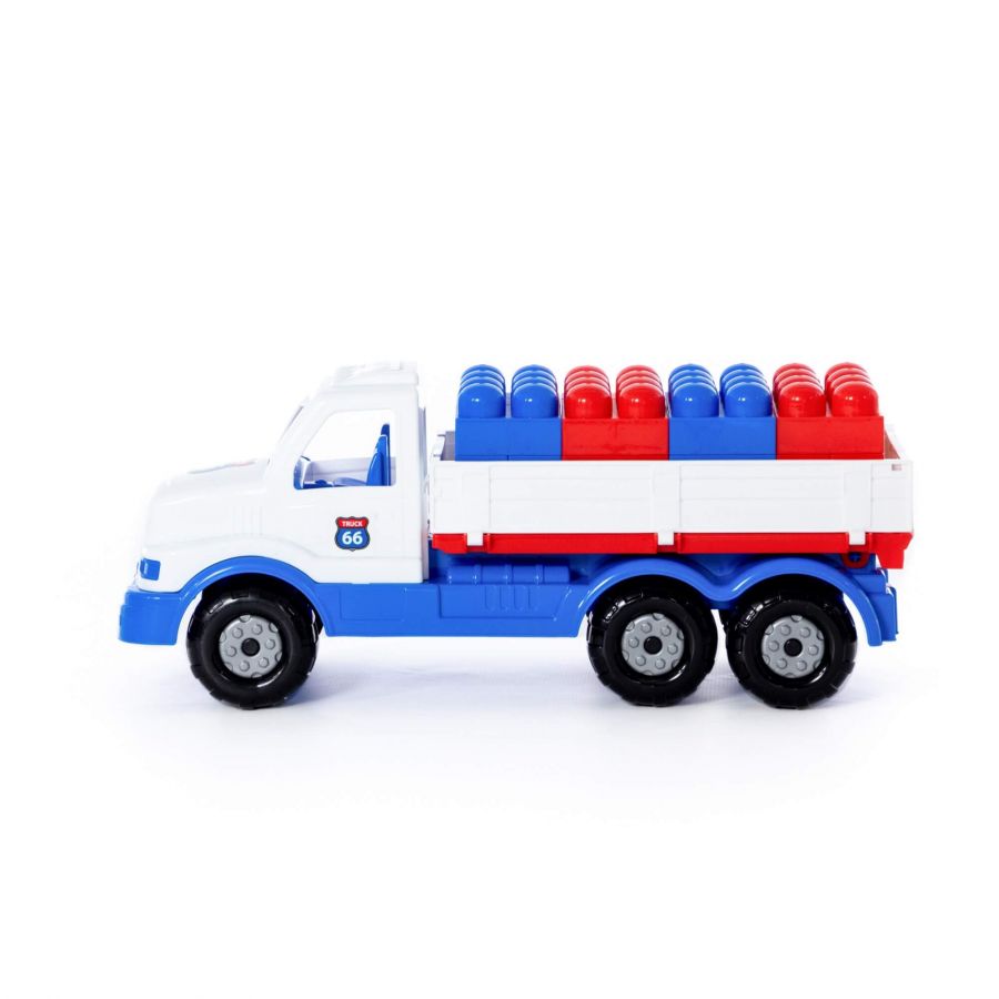 "Сталкер", автомобиль бортовой (бело-синий) + конструктор "Юниор" (20 элементов) (в сеточке)