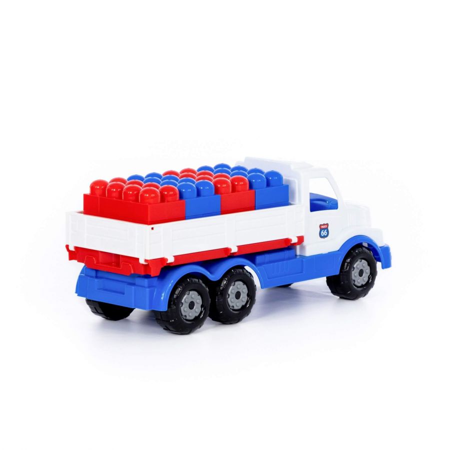 "Сталкер", автомобиль бортовой (бело-синий) + конструктор "Юниор" (20 элементов) (в сеточке)