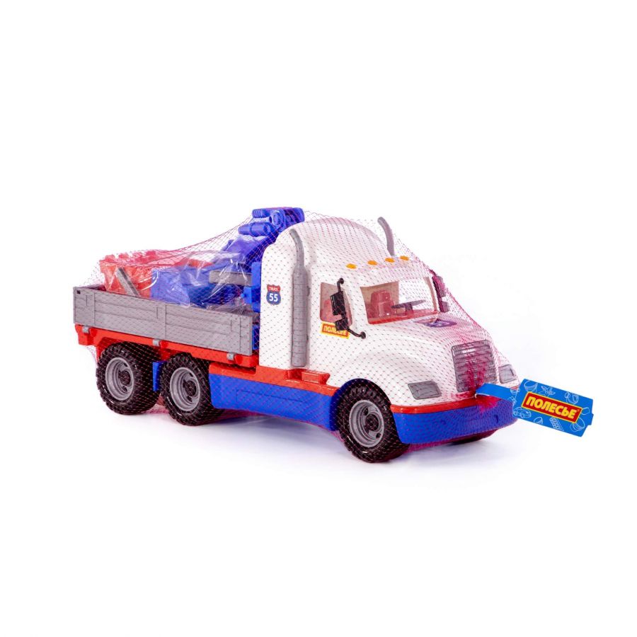 "Майк", автомобиль-кран с манипулятором (бело-синий) (в сеточке)