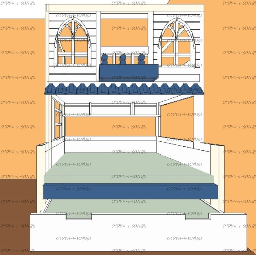 Кровать двухъярусная Домик Santana Sky №22, Массив