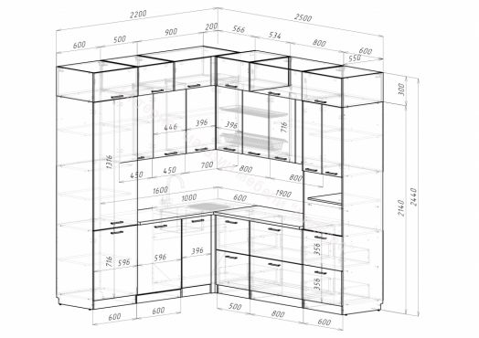 Кухонный гарнитур Альба гранд прайм 2200х2500 мм