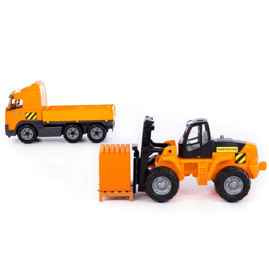 Автомобиль бортовой + автокар + конструктор "Супер-Микс" - 30 элементов на поддоне (в коробке)