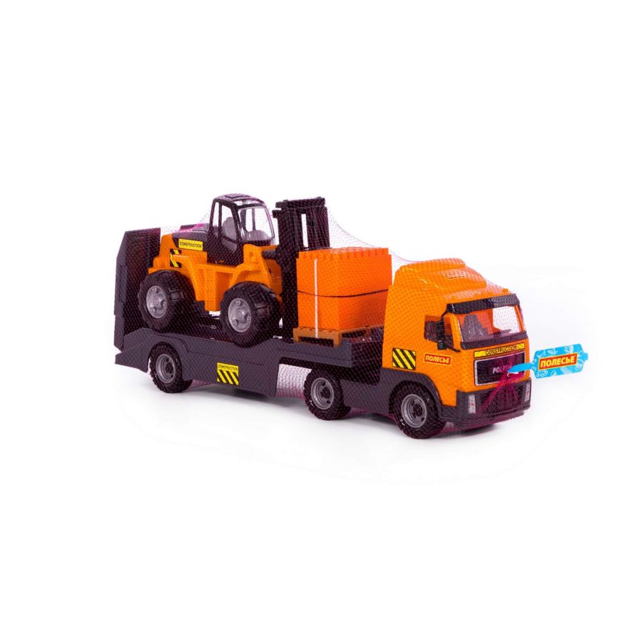 Автомобиль-трейлер + автокар + конструктор "Супер-Микс" - 30 элементов на поддоне (в сеточке)