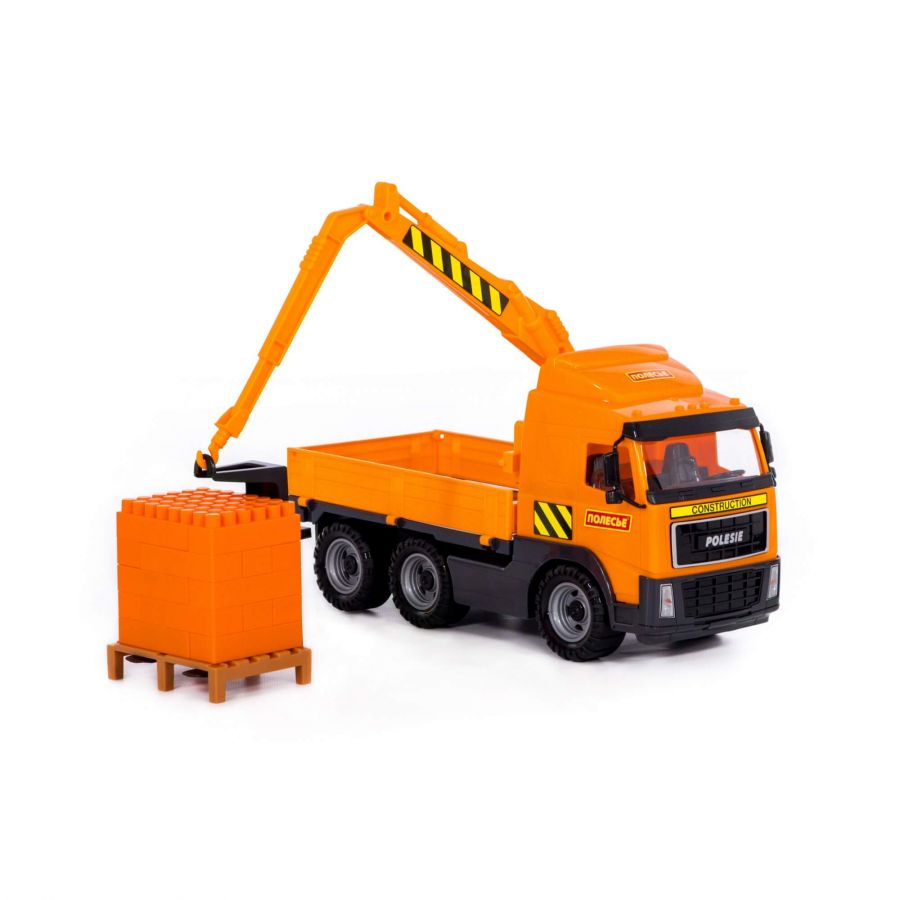 Автомобиль-кран с манипулятором + конструктор "Супер-Микс" - 30 элементов на поддоне (в сеточке)