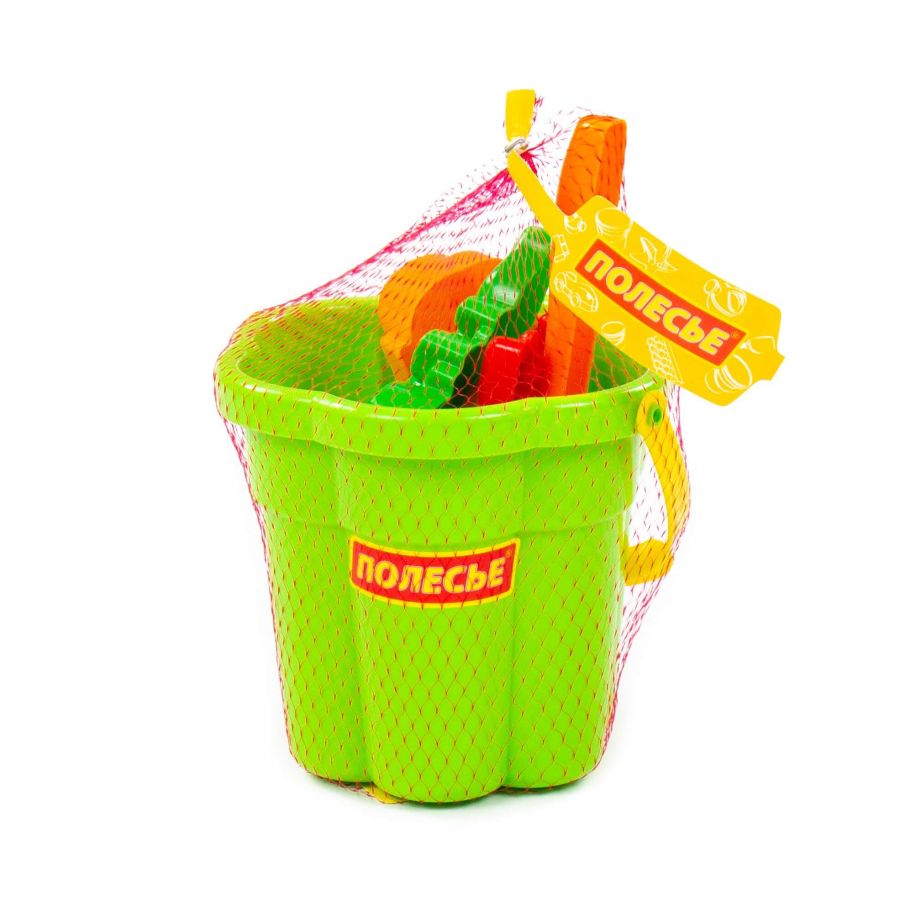 Набор №318: ведро-цветок среднее №3, лопатка №5, формочки (мамонт + динозавр №1 + динозавр №2)