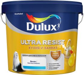 Краска Кухня и Ванная Dulux Ultra Resist 2.5л для Влажных Помещений, Полуматовая, Белая / Дюлакс  Ультра Резист.