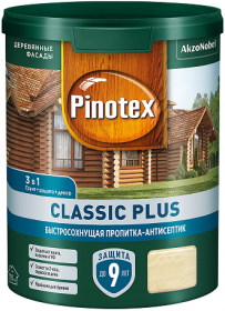 Пропитка-Антисептик Pinotex Classic Plus 3 в 1 0.9л Лиственница для Защиты Древесины до 9 лет / Пинотекс Классик Плюс.