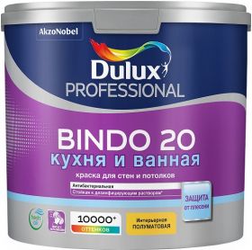 Краска для Кухни и Ванной Dulux Bindo 20 2.5л Полуматовая, Белая / Дюлакс.