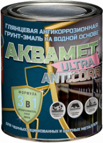 Грунт-Эмаль Водная 3 в 1 Красковия Аквамет ULTRA «Anticorr» 3кг RAL7040 Глянцевая для Защиты Черных, Оцинкованных, Цветных Металлов.
