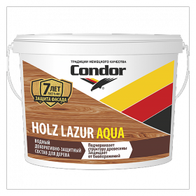 Защитно-Декоративный Состав Condor Holz Lazur Aqua 9 л Белый Молочный для Дерева для Наружных и Внутренних Работ.