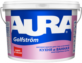 Краска для Ванной и Кухни Aura Interior Golfstrom 2.7л Особопрочная, Белая, Матовая / Аура.