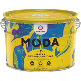 Краска для Стен и Потолков Eskaro Moda 7 9л Шелково-Матовая, Белая, Долговечная, Моющаяся.