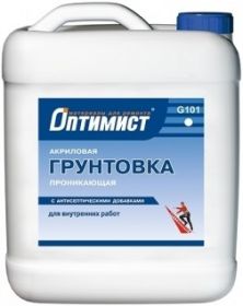 Грунтовка Проникающая Оптимист G101 3л Акриловая, Бесцветная для Внутренних Работ.