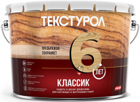Защита и Декор Древесины Текстурол Классик 10л Тик, Алкидная, Полуглянцевая для Внутренних и Наружных Работ до 6 Лет.
