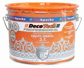 Эмаль по Ржавчине 3 в 1 Финкраска DecoTech 10кг RAL 1021 Ярко-Желтая, Быстросохнущая для Внутренних и Наружных Работ / Декотек.