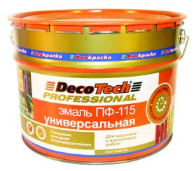 Эмаль ПФ-115 Финкраска DecoTech 10кг RAL 3020 Ярко-Красная, Алкидная, Глянцевая для Внутренних и Наружных / Декотек.