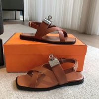 Сандалии HERMES Premium с замком коричневые