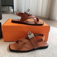 Сандалии HERMES Premium с замком коричневые