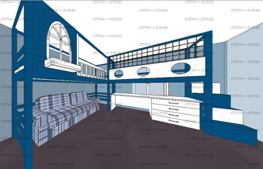 Кровать-чердак двухместная домик Fantasy Sky №9IR