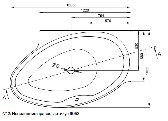 Асимметричная угловая ванна Bette Pool I 6053 160х102 схема 5