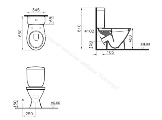 9837B099-7201 Norm Blanc унитаз, сиденье термопласт с микролифтом, механизм смыва 3/6 л,выпуск под углом 45