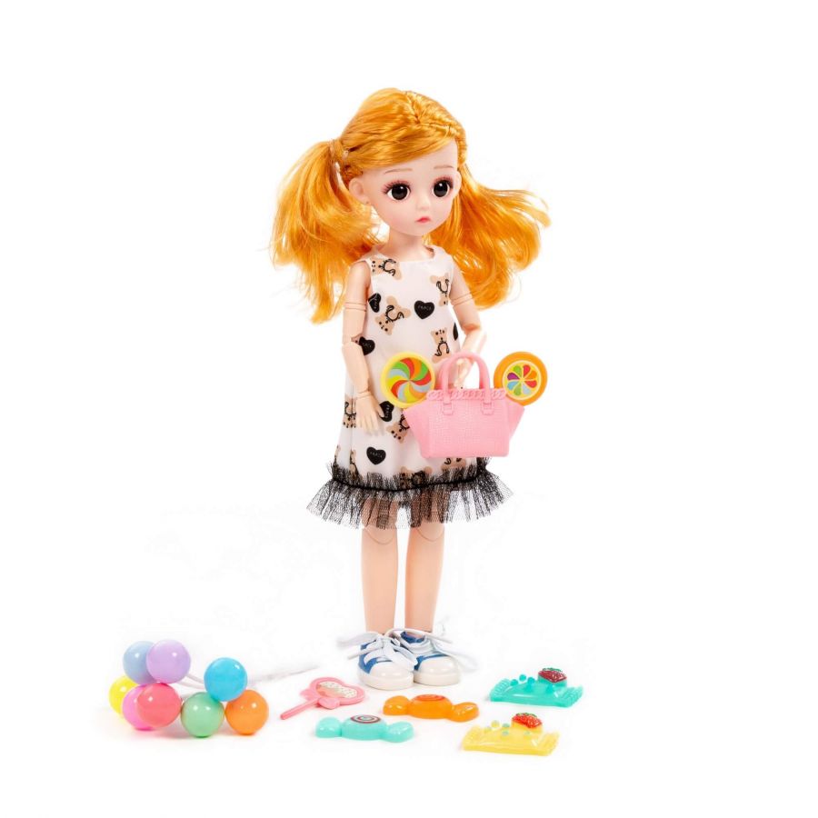 Кукла "Даша" (29 см) в платье + аксессуары (9 элементов) (в коробке №3)
