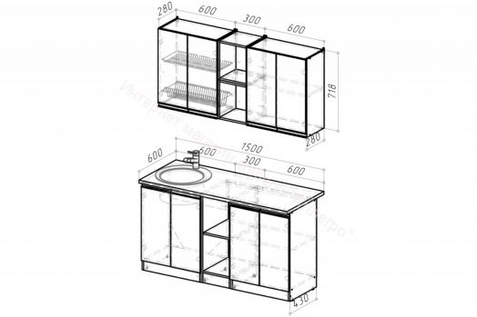 Кухонный гарнитур Ноктюрн нормал 1500 мм