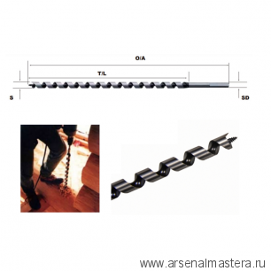 Экстрадлинное сверло Star-M шнековое для сверления сквозных и глухих отверстий в мягкой и твердой древесине N 400 L D 12 х 400 / 300 мм Star-M N400L-120 D12mm М00013087