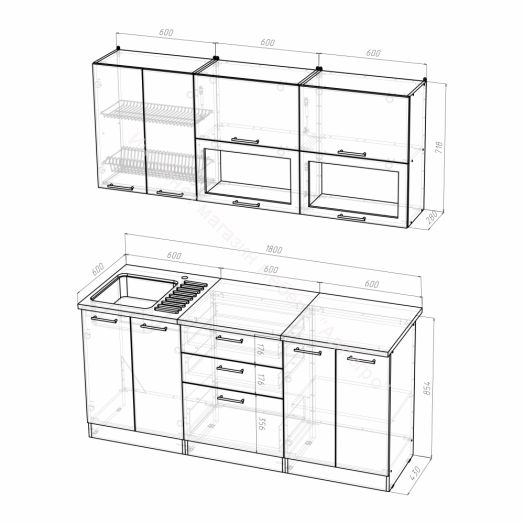 Кухонный гарнитур Лоретта макси 1800 мм