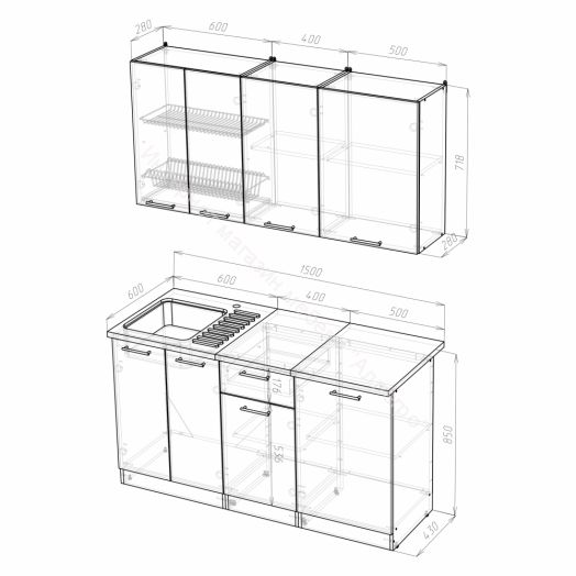 Кухонный гарнитур Лоретта нормал 1500 мм