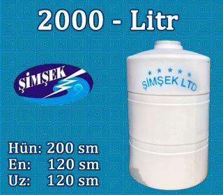 Su çəni 2000 litr Şimşek - 2 tonluq su bakı h=200