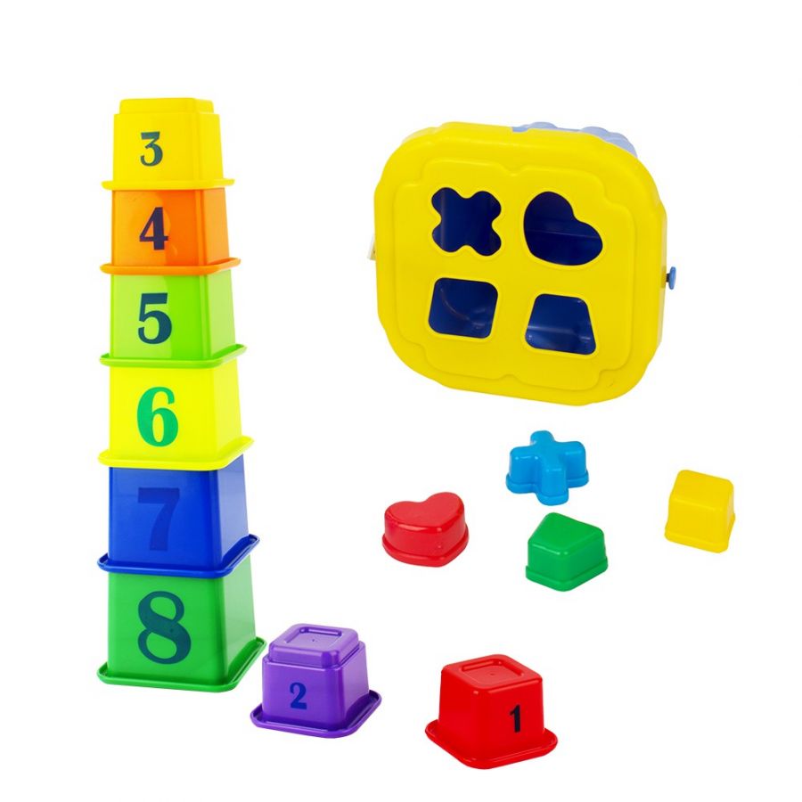 Логический набор «Башня» (ведро «Башня» с крышкой, 4 логические фигуры, пирамида «Башня (8 элементов)»