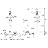 Душевой комплект Stella Italica Leve 3283/301/314A-90: смеситель штанга+верхний душ 90мм схема 2