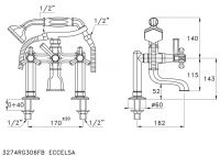 Смеситель Stella Eccelsa на борт ванны на 2 отверстия 3274RG306FB с ручным душем цвет: золото схема 4