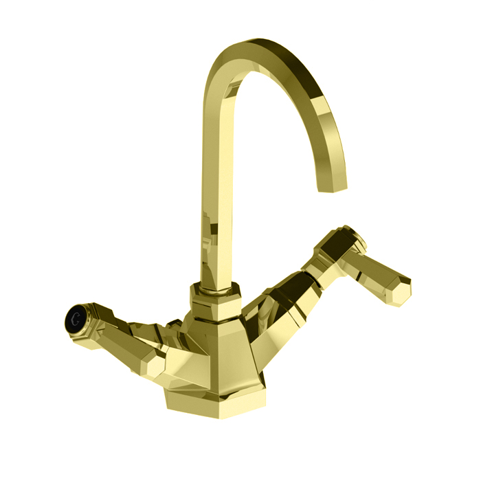 Изображение Смеситель Stella Eccelsa Leve для раковины на 1 отв. 3217 с донным клапаном цвет: золото 24К