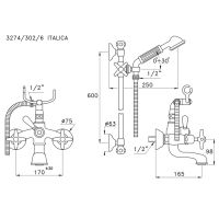 Смеситель Stella Italica для ванны 3274/302/6 со штангой и ручным душем схема 2