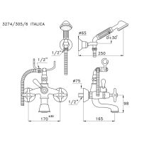 Смеситель Stella Italica для ванны 3274/305/6 с ручным душем схема 2