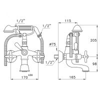 Смеситель Stella Italica для ванны 3274/306 с ручным душем схема 2
