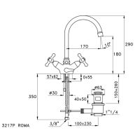 Смеситель Stella Roma для раковины на 1 отверстие 3217P с высоким изливом с донным клапаном схема 2