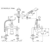 Смеситель Stella Roma для ванны 3274/305/6 с ручным душем схема 5