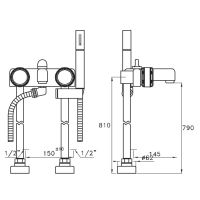 Напольный смеситель Stella Timeaster для ванны 3267/CL306 с ручным душем круглая ручка d=65мм схема 2