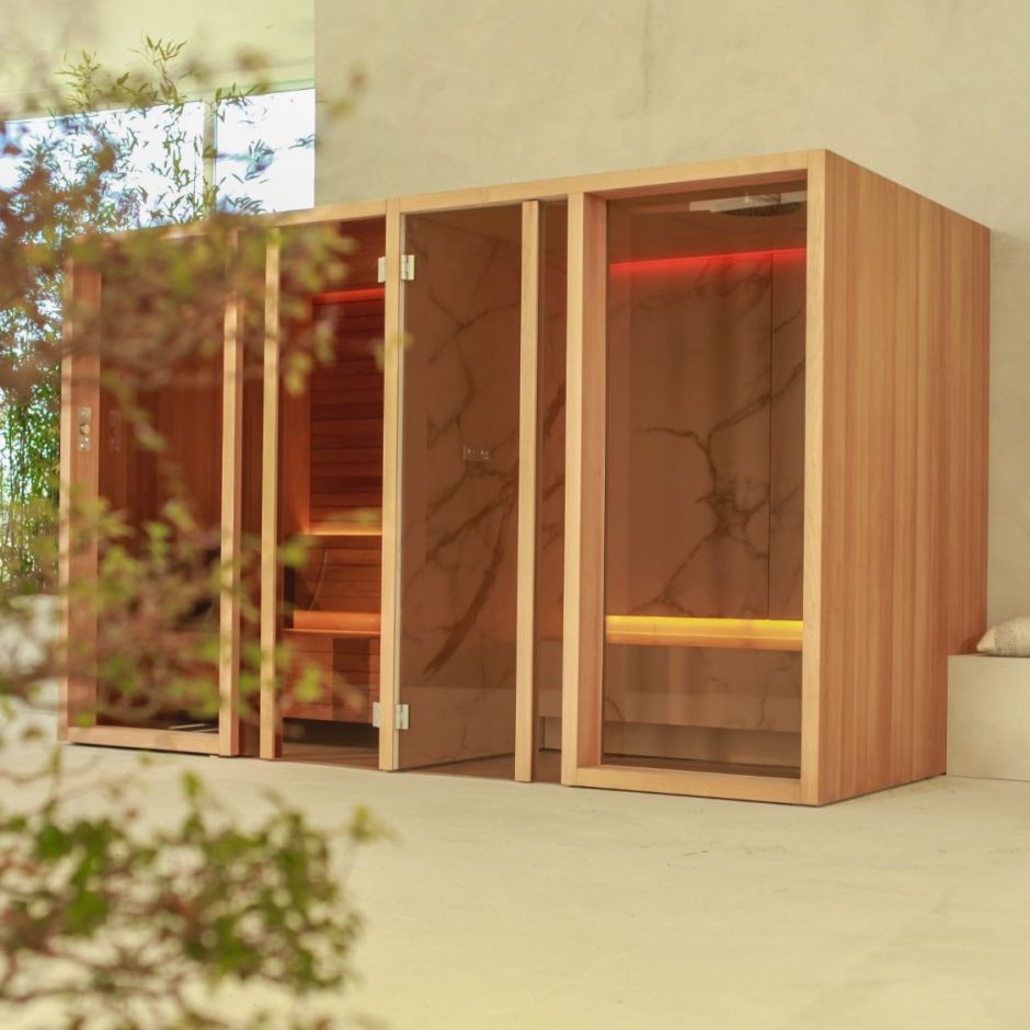 Изображение Сауна-хаммам Effe Yoku Spa Door 444x170 YO 80 22 0004 термообработанной древесины/мрамор фиор ди боско