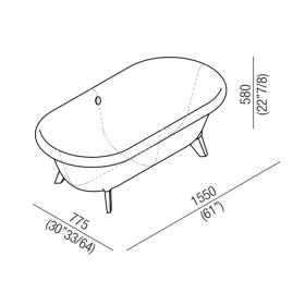 Ванна отдельностоящая Agape Ottocento Small 155x77.5x58 см слив-перелив нержавеющая сталь ФОТО