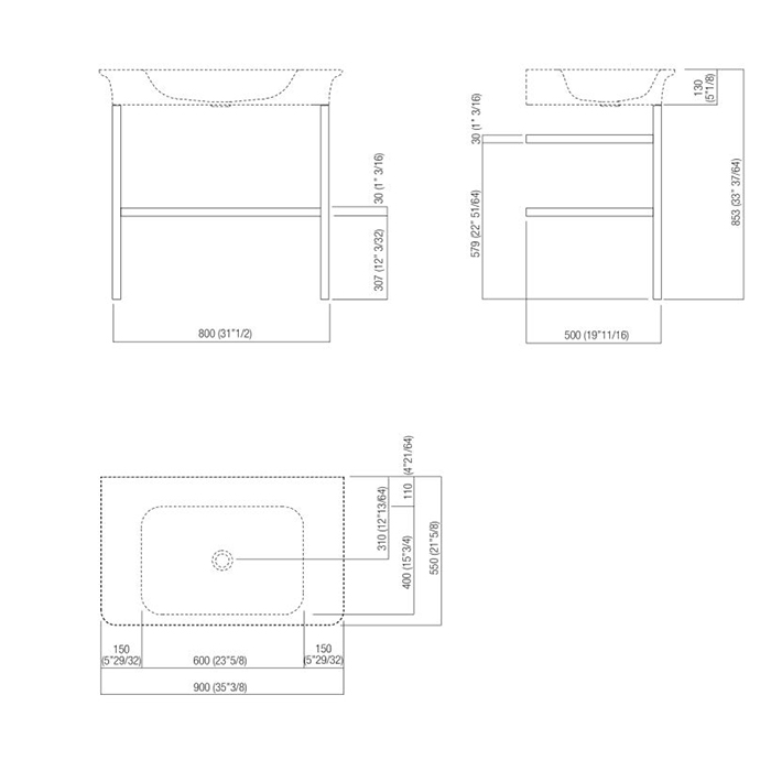 Раковина Agape Novecento XL на стальной базе 90x55x13 см 3 отв. напольная цвет: матовый белый/темный серый ФОТО